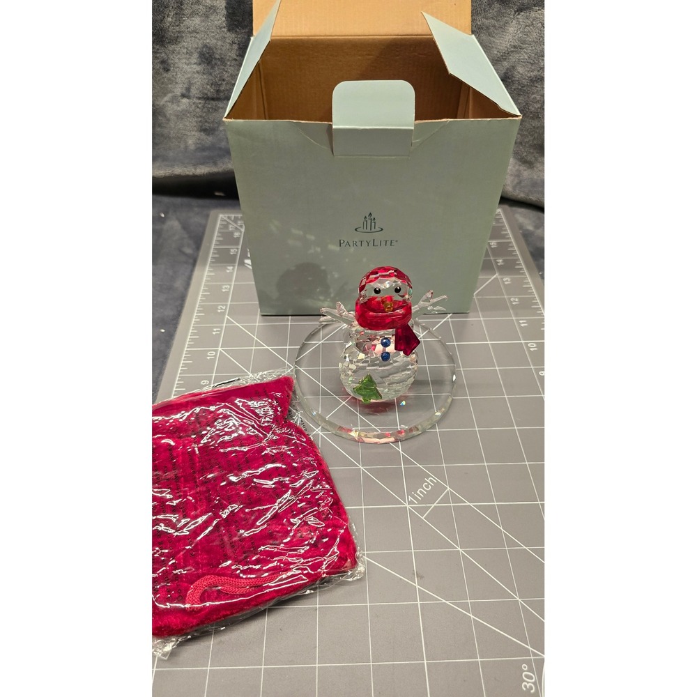 PartyLite Sparkle Lite Crystal Snowman Tealight Holder P9203 Holiday Decor Boxed